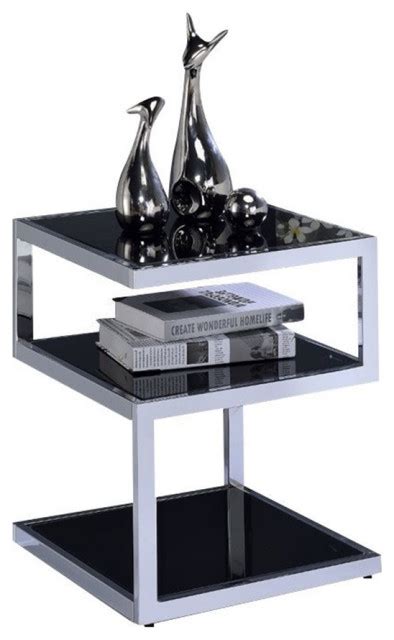 Bowery Hill Modern Metal And Glass End Table In Black Chrome