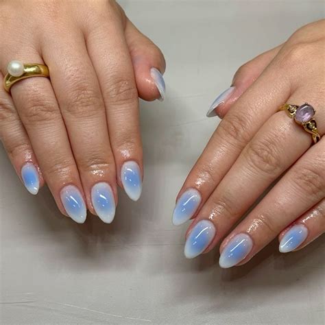 Blue Aura Nail Inspo Short Almond With Airbrush In Airbrush