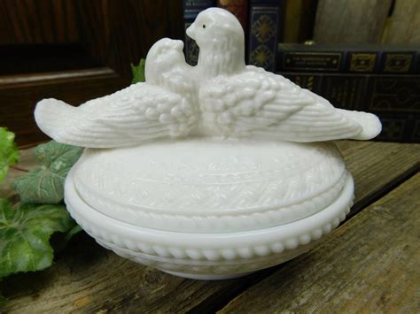 Vintage Westmoreland Milk Glass Nesting Doves Candy Dish Etsy Milk Glass Milk Glass Decor