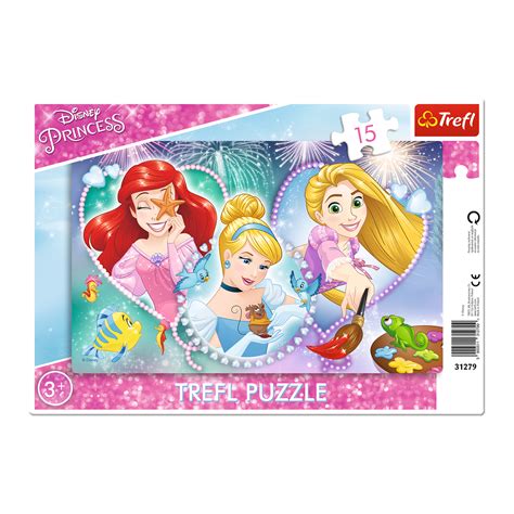 Puzzle trefl 15 ramkowe trzy uśmiechnięte księżniczki disney ZABAWKI