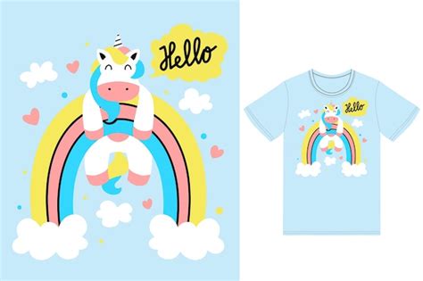 Premium Vector Cute Unicorn In Rainbow Illustration With Tshirt