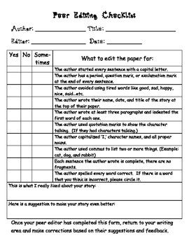 Peer Editing Checklist High School Edublog Solution For Schools