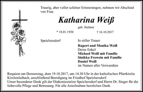 Traueranzeigen von Katharina Weiß Nordbayerischer Kurier