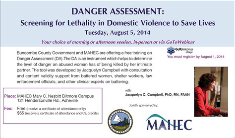 County Center Free Training Screening For Lethality In Domestic Violence Today