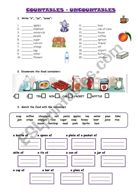 Countables And Uncountables Esl Worksheet By Yolipandi