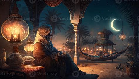 Image Of Arabian Nights With Quarter Of Moon And Lights 22316205 Stock