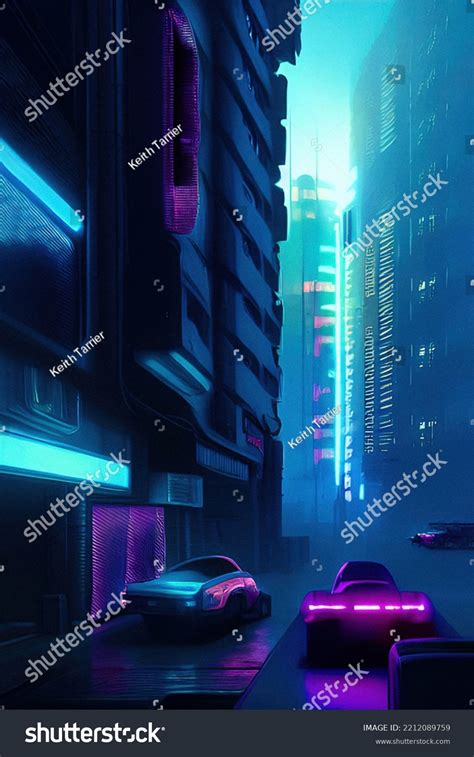 Cyberpunk City Rain Birght Neon Lights Stock Illustration 2212089759 ...