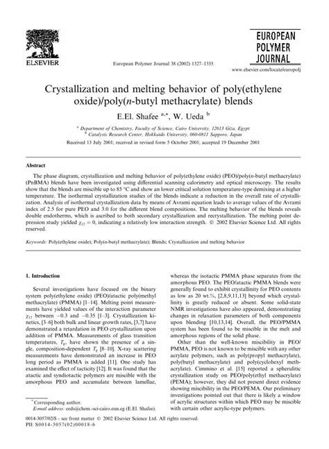 Pdf Crystallization And Melting Behavior Of Poly Ethylene Oxide Poly