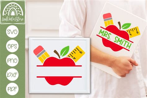 Teacher Apple Monogram Frame Svg Apple Split Svg Cut Files