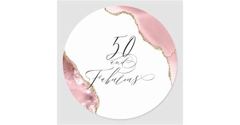 Chic 50 Fabulous Rose Gold Glitter Typography Classic Round Sticker