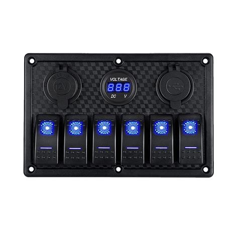 X AVION Waterproof 6 Gang Rocker Switch Panel Blue LED Light ON Off