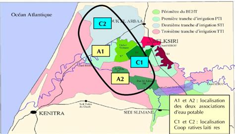 Carte de la plaine du Gharb et zones d étude Source Ormvag 2006