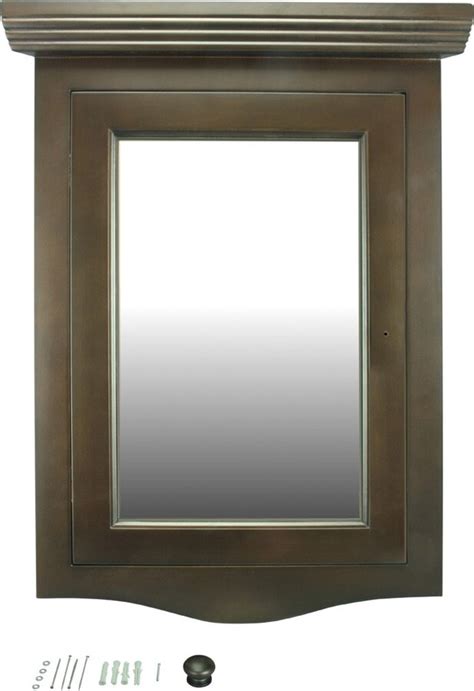 Corner Medicine Cabinet With Mirror Dark Brown Oak Hardwood Wall Mount