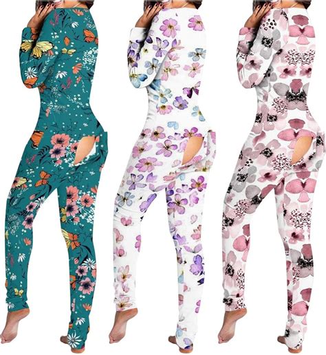 IGETELY Women S Sexy Onesie Pajamas Butt Flap Long Sleeve V Neck One