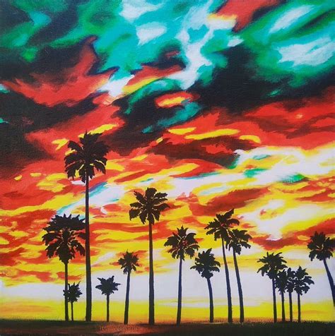 Painting with acrylic paints Sultry sunset | Краска, Рисование маслом ...