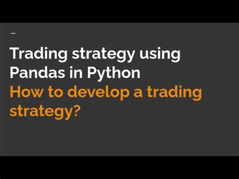 How To Build A Winning Trading Strategy Using Pandas In Python Youtube