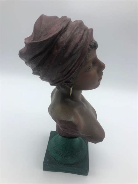 Emmanuel Villanis Antique Bust Statue Of An Oriental Woman With Turban