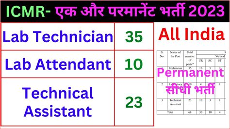 ICMR परमनट भरत 2023 Lab Technician Lab Attendance Technical