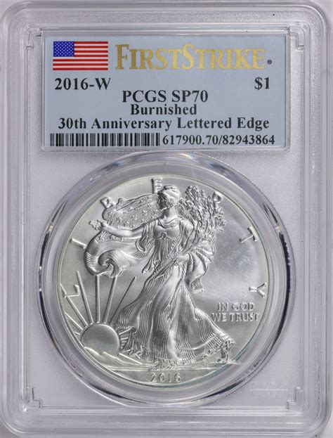 W Silver Eagle Burnished Lettered Edge First Strike Pcgs Sp