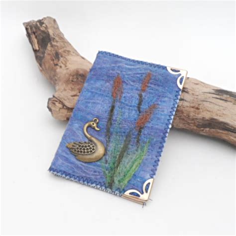 Bus pass holder, card wallet, felted with swan ... - Folksy