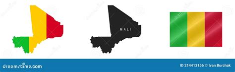 Mali Detailed Flag Map Detailed Silhouette Waving Flag Vector