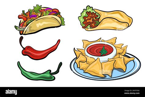 Vector Illustration Hot Taco Chili Pepper And Sauce Mexican Food Traditional Stock Vector Image