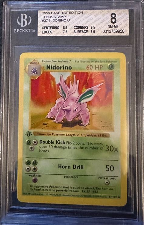 Bgs W Subs St Edition Nidorino Base Set Thick Stamp Pok Mon