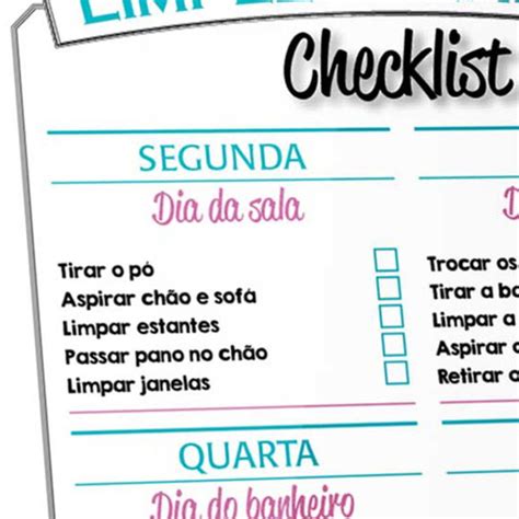 Quadro Tabela De Limpeza Semanal Checklist Elo