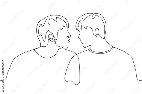 Two Men Before The Kiss One Line Drawing Of Gay Homosexual Men At