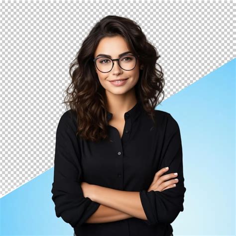 Premium Psd A Woman Wearing Glasses And A Black Shirt With Her Arms