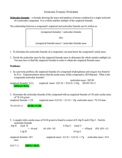 Molecular Formula Practice Docsity