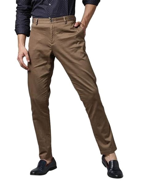 Buy Rare Rabbit Mens Regular Fit Drip Solid Stretch Trousers Khaki