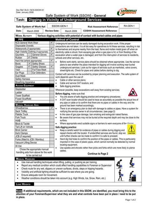 Safe System Of Work Ssow Gen 01 Digging In Vicinity Of Und Pdf