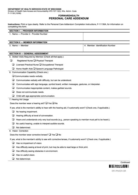 Fillable F 11136 Personal Care Addendum Printable Pdf Download