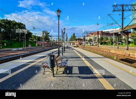 Train On Railway Platform In Gdansk Poland Standing Train Set On