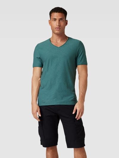 Mcneal Regular Fit T Shirt Aus Baumwolle Mit V Ausschnitt Neon Blau