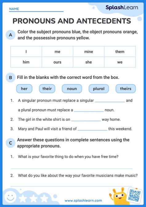 Pronoun And Antecedent Worksheets