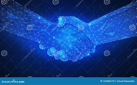 Two Hands Handshake Polygonal Low Poly Smart Contract Agreement Stock