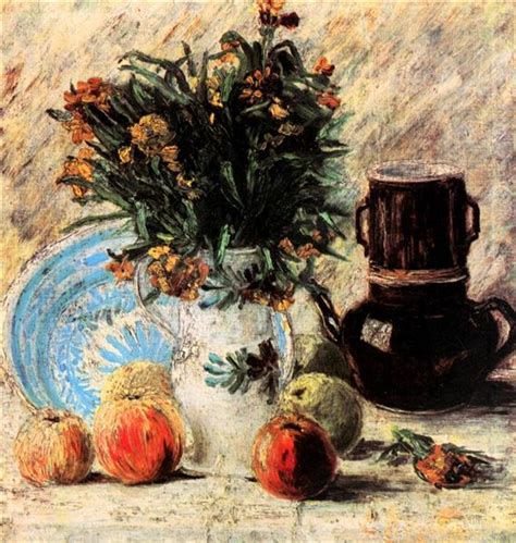 Vase With Flowers Coffeepot And Fruit 1887 Vincent Van Gogh