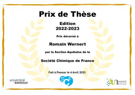 Lauréat du prix de thèse 2022 2023 Romain Wernert ICMCB Société