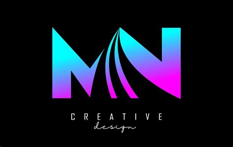 Creative colorful letters MN m n logo with leading lines and road concept design. Letters with ...