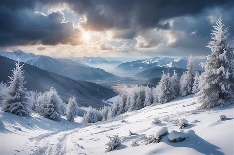 Premium Photo Fantastic Winter Landscape Dramatic Overcast Sky