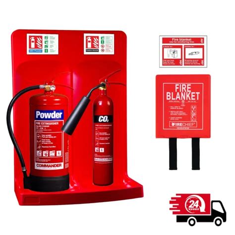 Fire Extinguisher 2kg Co2 And 6kg Powder Set Fire Blanket Signs And Double Stand £12995