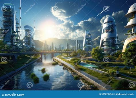 Futuristic Architecture Of An Ecological City With Buildings And