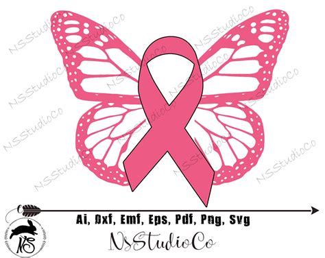 Breast Cancer Ribbon Butterfly SVG Cut File SVG Dxf Png Etsy