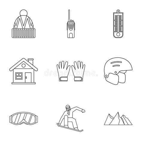 Snowboard Icons Set Outline Style Stock Vector Illustration Of