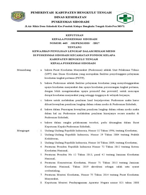 Sk Penulisan Rekam Medis Yang Lengkap Fix Pdf