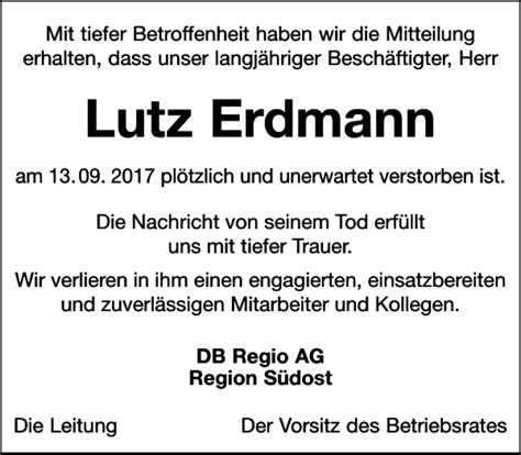 Traueranzeigen Von Lutz Erdmann Trauer Anzeigen De