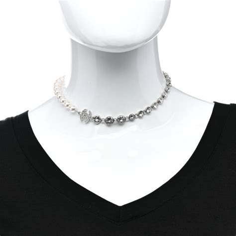 CHANEL Pearl Crystal CC Choker Necklace Silver 1247016 FASHIONPHILE