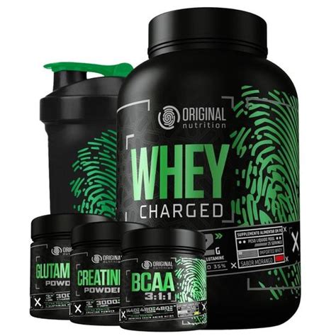 Kit Whey Protein Charged ON Bcaa Glutamina Creatina Shaker